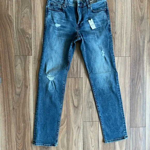Express Slim Straight Medium Wash Ripped Hyper Stretch Jeans Size